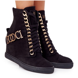 Zapatillas Mujer Ante BOOCI 2222 Letras Negras Doradas negro