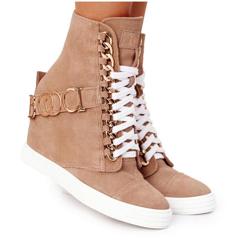 Zapatillas de ante para mujer BOOCI Golden Letters Bright Camel marrón