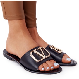 PS1 Pantuflas negras clásicas para mujer Vicky negro dorado PS1 Pantuflas negras clásicas para mujer Vicky negro dorado