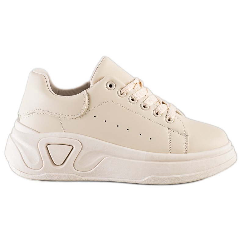 SHELOVET Zapatillas de deporte de cuero ecológico con estilo beige
