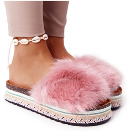 PS1 Pantuflas con plataforma Adventure rosa con pelo rosado multicolor