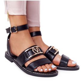 PS1 Sandalias planas de cuero negras de On Time negro