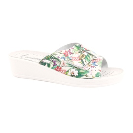 Comfooty Flip de cuero para mujeres -flops con flores blanco