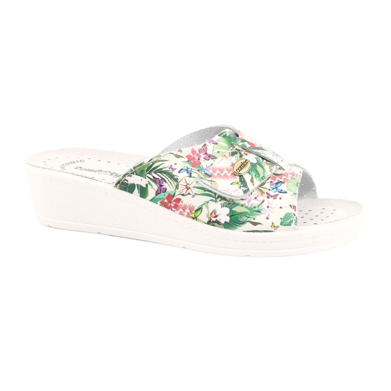 Comfooty Flip de cuero para mujeres -flops con flores blanco