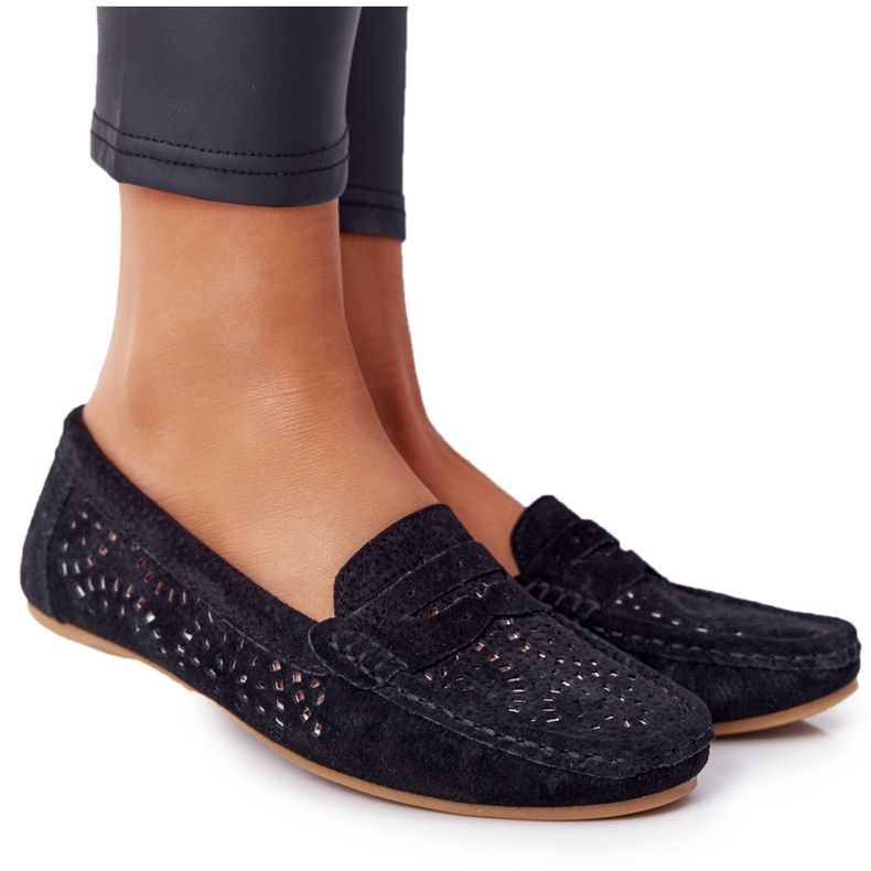 S.Barski Mocasines calados de ante para mujer de S. Bararski Black negro