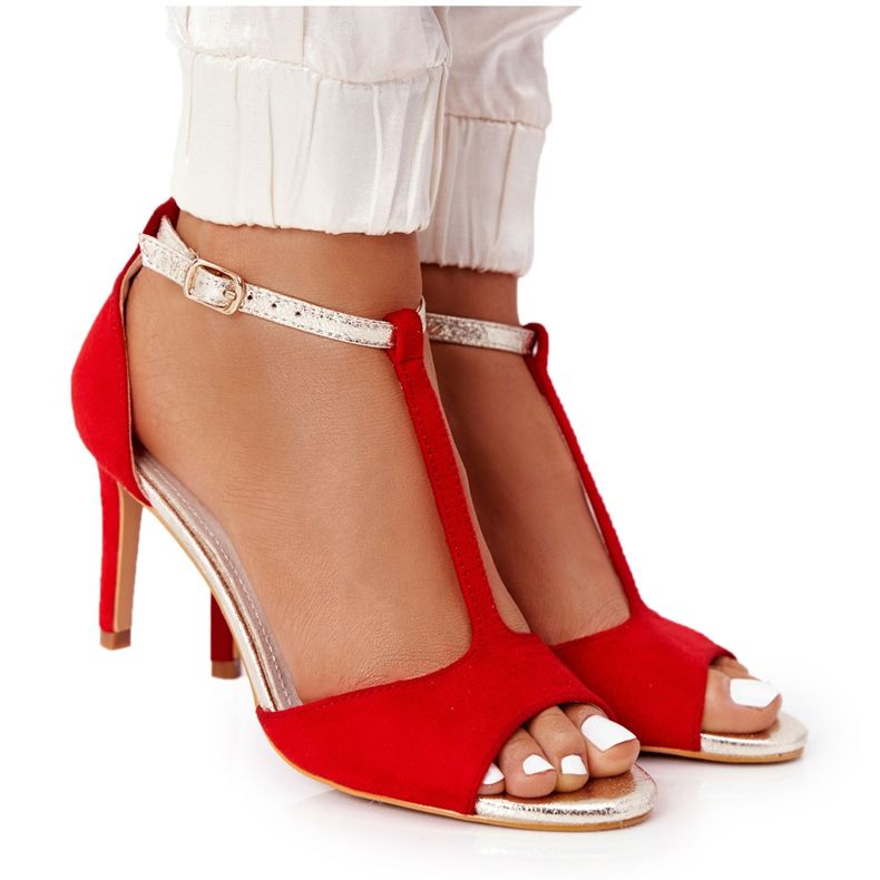 S.Barski Sandalias On Szpilce S. Bararski 280-58 Rojo-Dorado