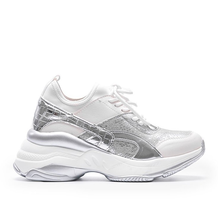 Zapatillas blancas y plateadas sobre suela gruesa Lea blanco