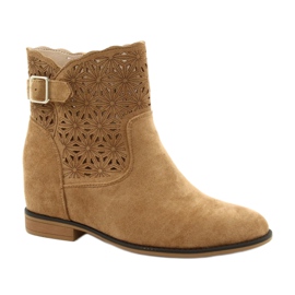 M.Daszyński Botas de cuña caladas para mujer SA168-20 beige M.Daszyński Botas de cuña caladas para mujer SA168-20 beige