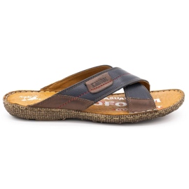 Kampol Zapatilla hombre piel 200 azul marino con marron marrón