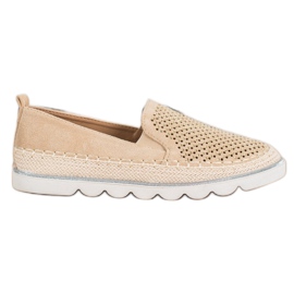 SHELOVET Slipons calados con cristales beige