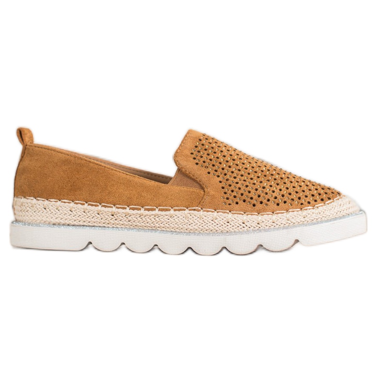 SHELOVET Slipons calados con cristales marrón