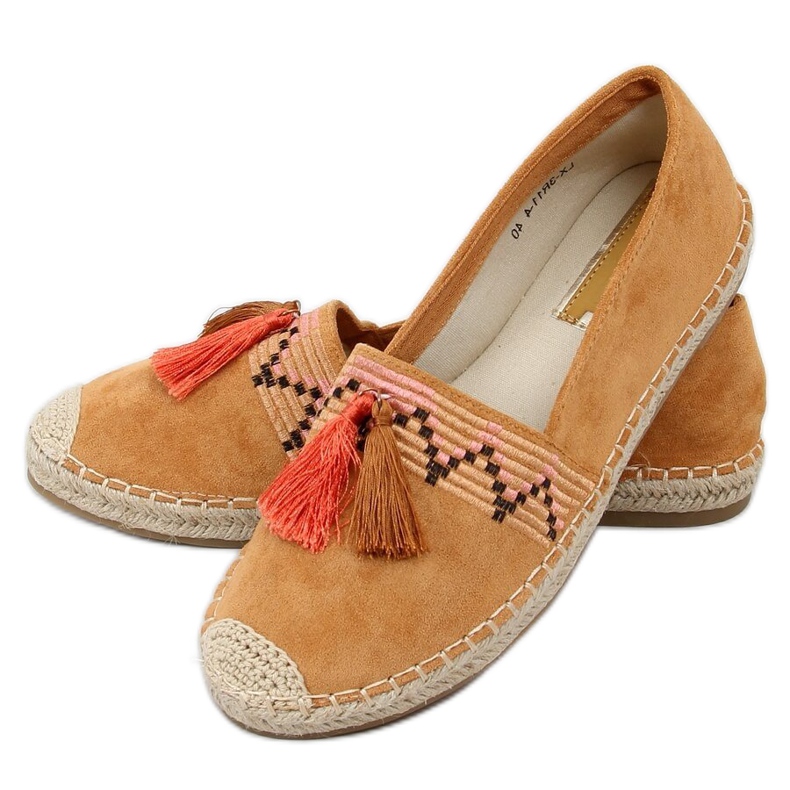 Alpargatas boho con flecos camel LX-3R11 Camel marrón multicolor
