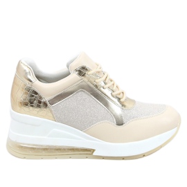 Zapatillas deportivas en cuña oculta beige y dorado RQ288 Beige
