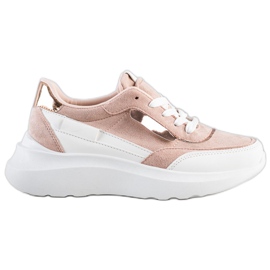 SHELOVET Zapatillas de gamuza con estilo blanco rosa