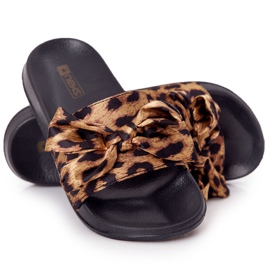 EVE Pantuflas de mujer con lazo de leopardo Beat It marrón negro