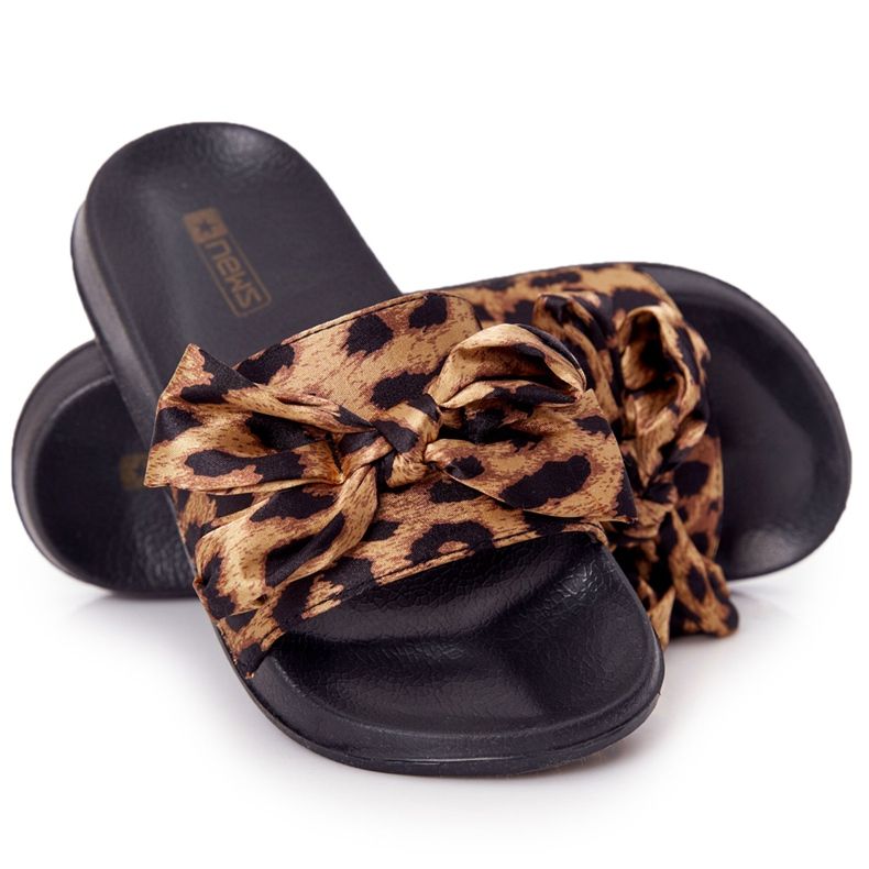 EVE Pantuflas de mujer con lazo de leopardo Beat It marrón negro
