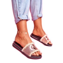PS1 Pantuflas Con Cristales En La Plataforma Pink Gold Candy Man rosado dorado