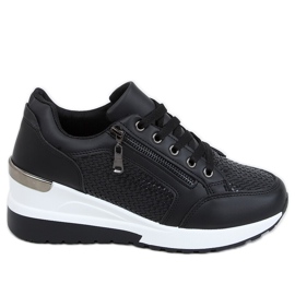 Negro MY-2716 Calzado deportivo negro con tacón de cuña oculto
