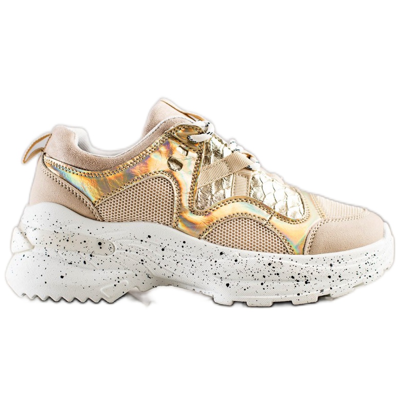 SHELOVET Zapatillas con plataforma decorativa beige dorado
