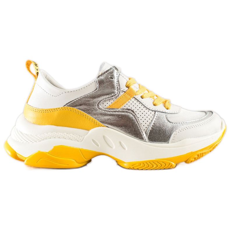 Goodin Zapatillas de piel con inserciones plateadas blanco multicolor