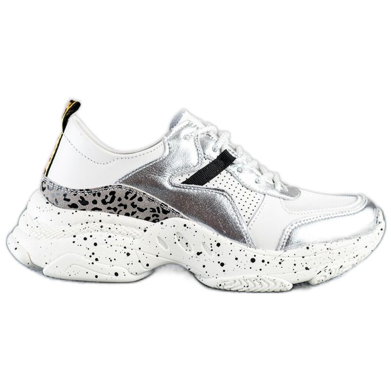 Goodin Zapatillas de piel con inserciones plateadas blanco gris multicolor