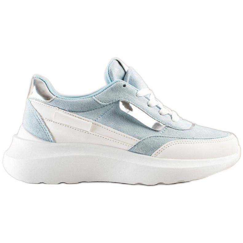 SHELOVET Zapatillas de gamuza con estilo blanco azul