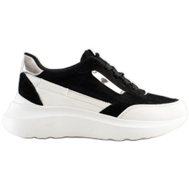 SHELOVET Zapatillas de gamuza con estilo blanco negro