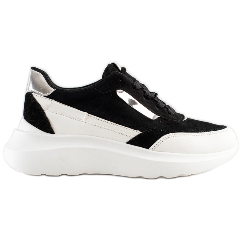 SHELOVET Zapatillas de gamuza con estilo blanco negro