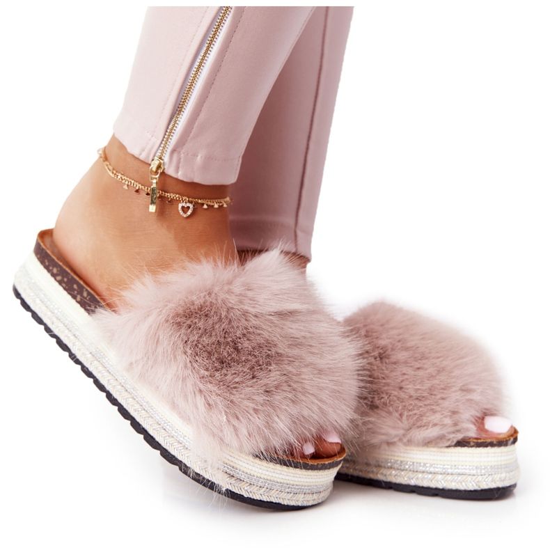 PS1 Pantuflas de plataforma Adventure beige con pelo multicolor