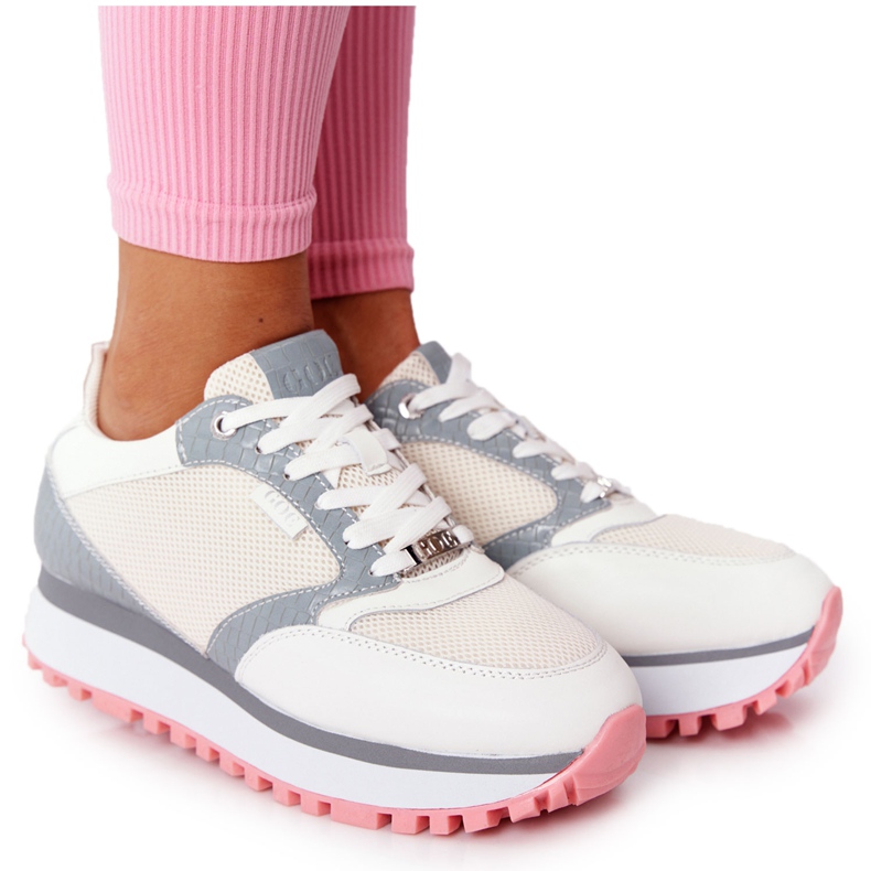Zapatos Deportivos De Piel En La Plataforma GOE HH2N4008 Blanco multicolor