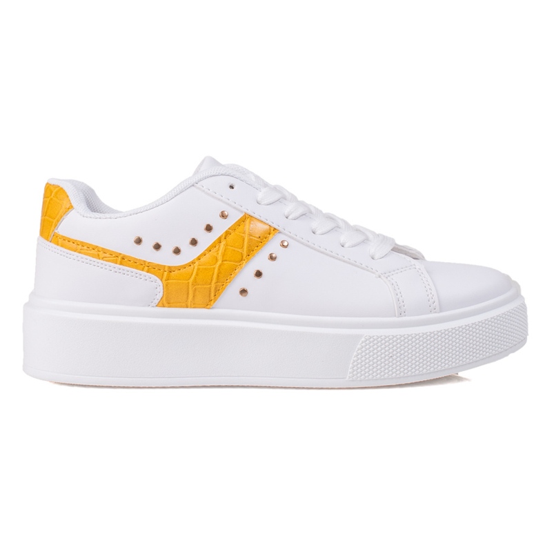 SHELOVET Zapatillas casual de cuero ecológico blanco amarillo