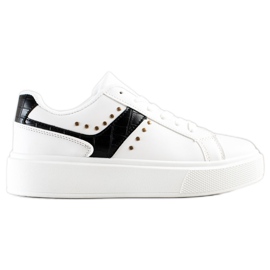 SHELOVET Zapatillas casual de cuero ecológico blanco negro