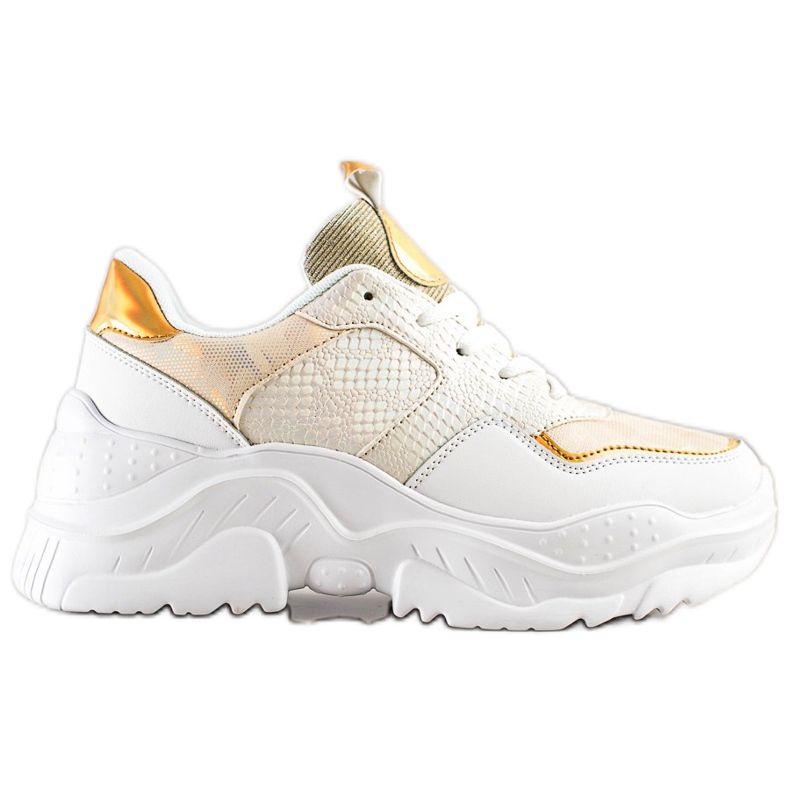 Weide Zapatillas de piel ecológica con estampado de serpiente blanco dorado