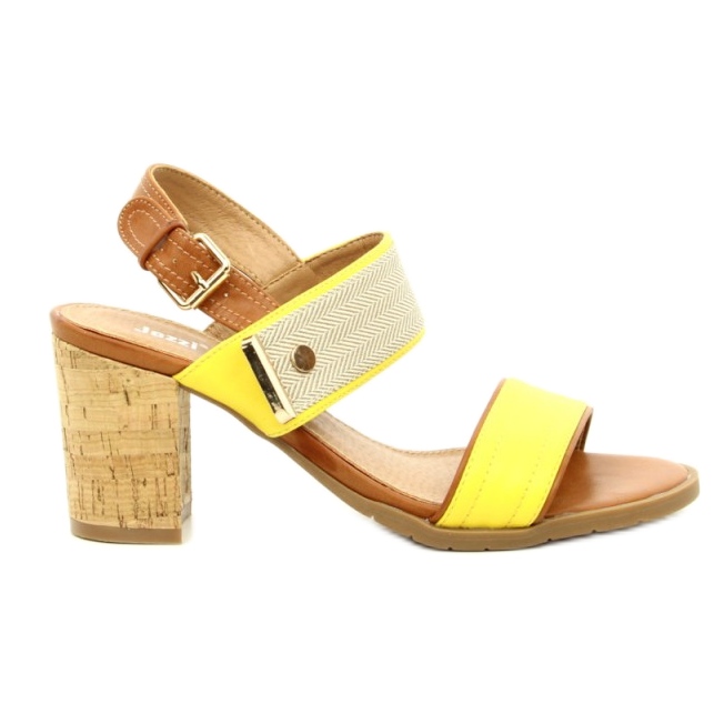 Jezzi Sandalias para mujeres en el corcho post amarillo 20SD35-1826 beige