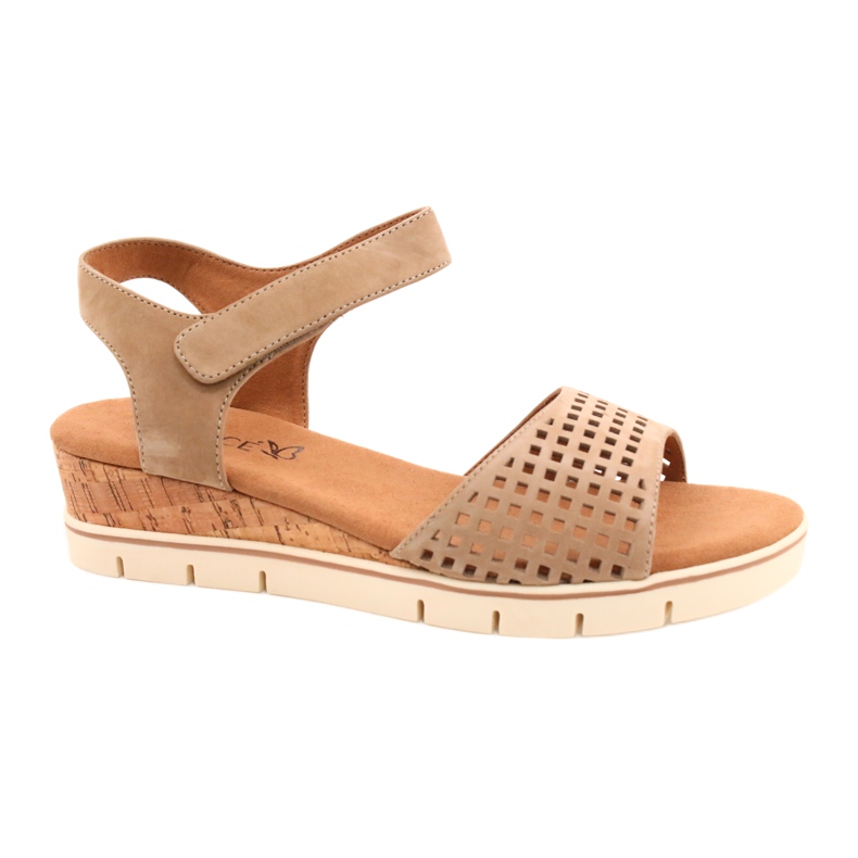 Sandalias Caprice de piel con tacón de cuña 28710 beige