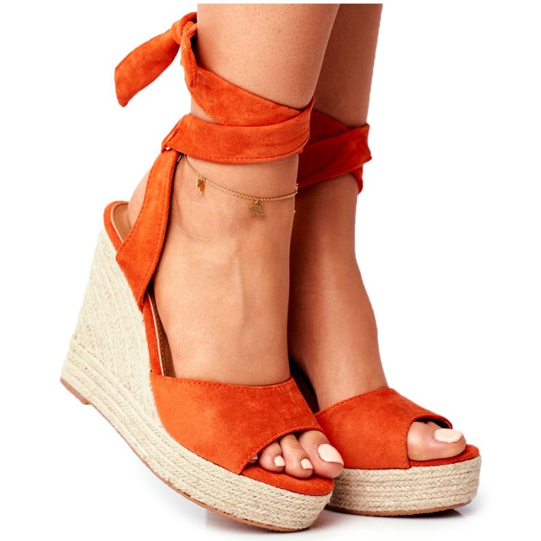 PS1 Sandalias De Mujer Con Cuña Atado Naranja Belleza