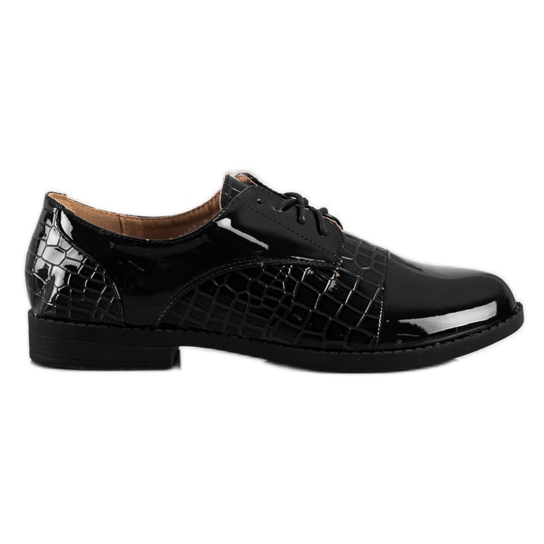 SHELOVET Zapatos con estampado de serpiente brillante negro