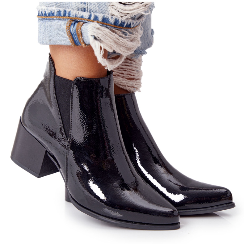 Botas Lacadas De Tacón Alto Sergio Leone BT153 Negro