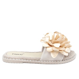 Pantuflas de mujer beige con flores LS005 Beige