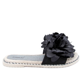 Negro LS005 Pantuflas de mujer negras con flores