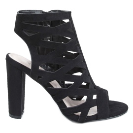 Sandalias de tacón caladas negras AT-0666-L Black negro