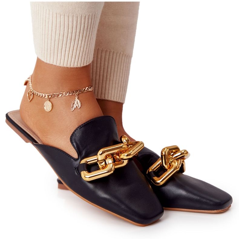 PS1 Pantuflas Call On Me Negras Con Parte Superior Y Cadena negro dorado PS1 Pantuflas Call On Me Negras Con Parte Superior Y Cadena negro dorado