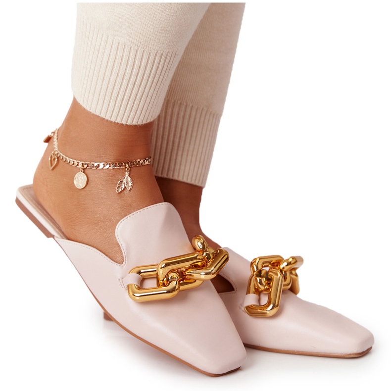 Pantuflas Beige Con Palas Y Cadena Beige Llámame