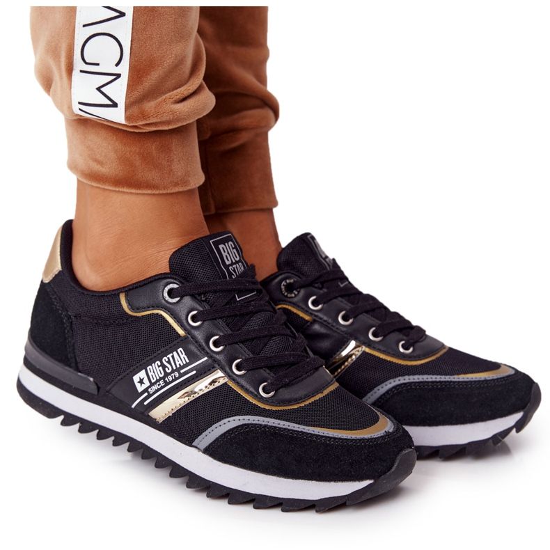 Zapatos deportivos de mujer Memory Foam Big Star HH274272 Negro dorado