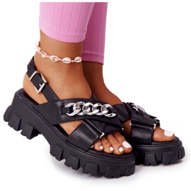 Sandalias Hollywood con plataforma y cadena en negro