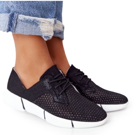 EVE Excursión de un día de zapatos deportivos de cuero negro para mujer EVE Excursión de un día de zapatos deportivos de cuero negro para mujer