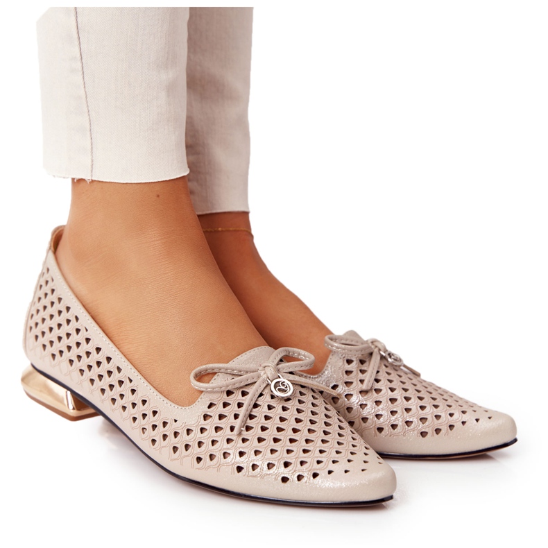 Mocasines Calados Sobre Tacones Dorados Vinceza 21-10602 Dorado beige