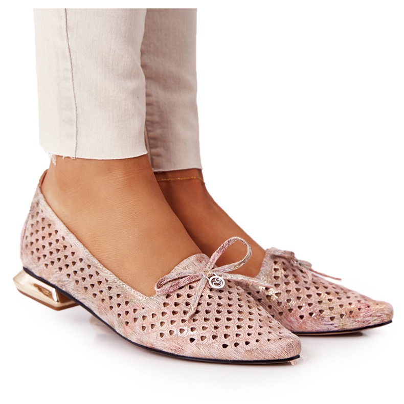 Mocasines Calados Sobre Tacones Dorados Vinceza 21-10602 Multicolor beige rosado