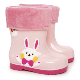 Botas de agua cálidas para niños con conejo rosa rosado