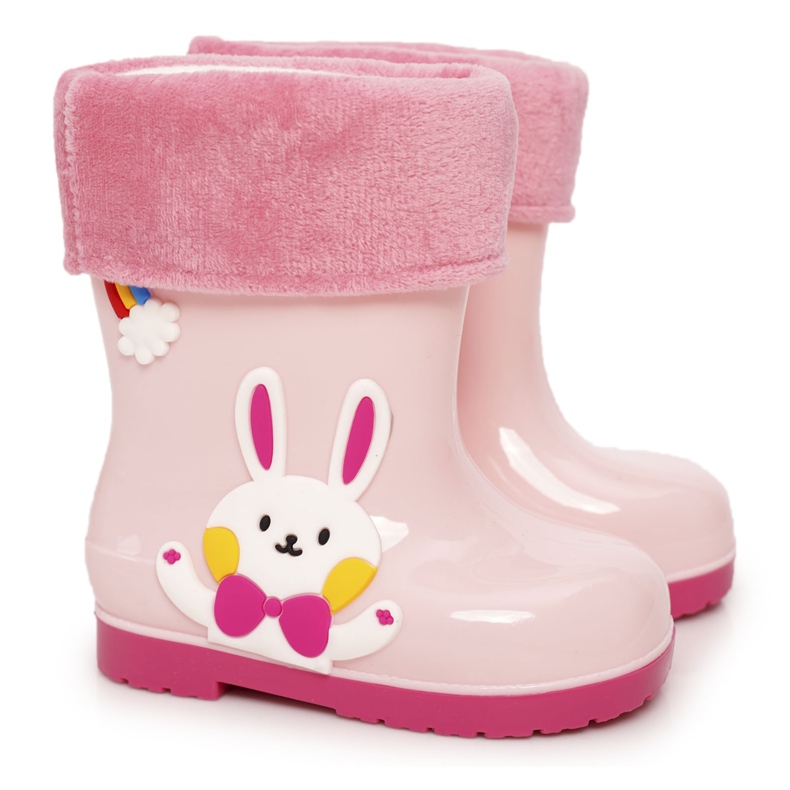 Botas de agua cálidas para niños con conejo rosa rosado